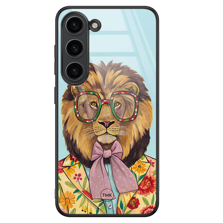TMK Samsung Galaxy S23 glazen hardcase - Retro leeuw