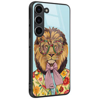 TMK Samsung Galaxy S23 glazen hardcase - Retro leeuw