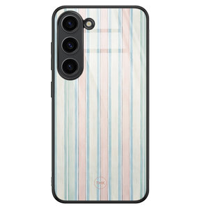 Casevibes Samsung Galaxy S23 glazen hardcase - Pastel strepen