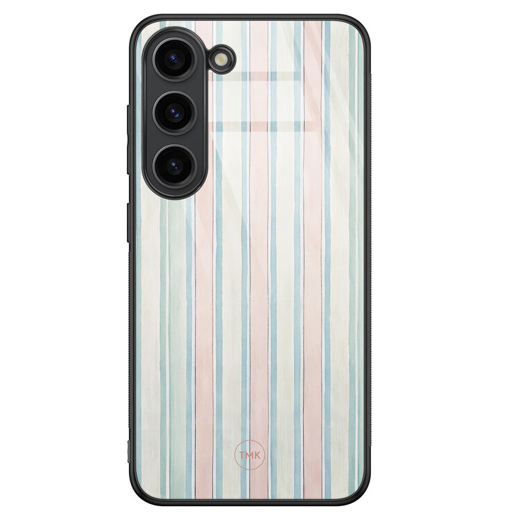 Casevibes Samsung Galaxy S23 glazen hardcase - Pastel strepen