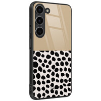 TMK Samsung Galaxy S23 glazen hardcase - Brown dots abstract