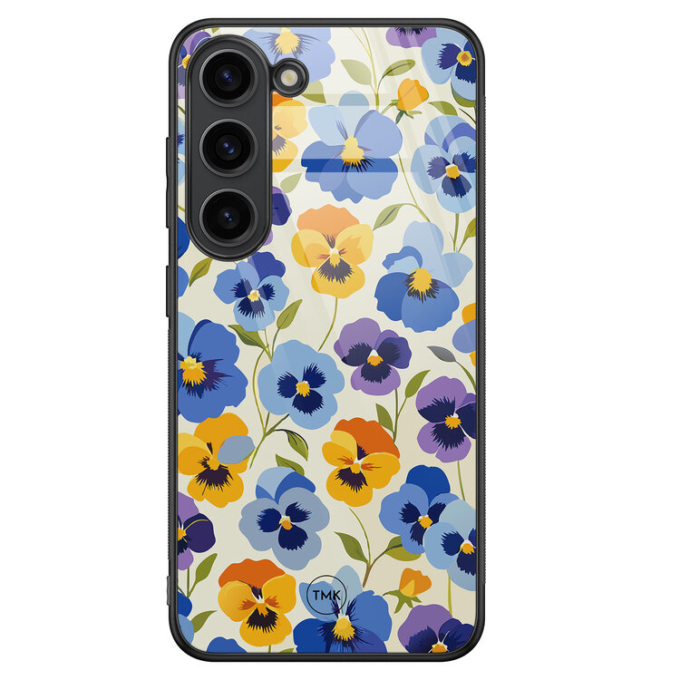 Casevibes Samsung Galaxy S23 glazen hardcase - Viooltjesmix bloemen