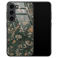 TMK Samsung Galaxy S23 glazen hardcase - Khaki golden flowers