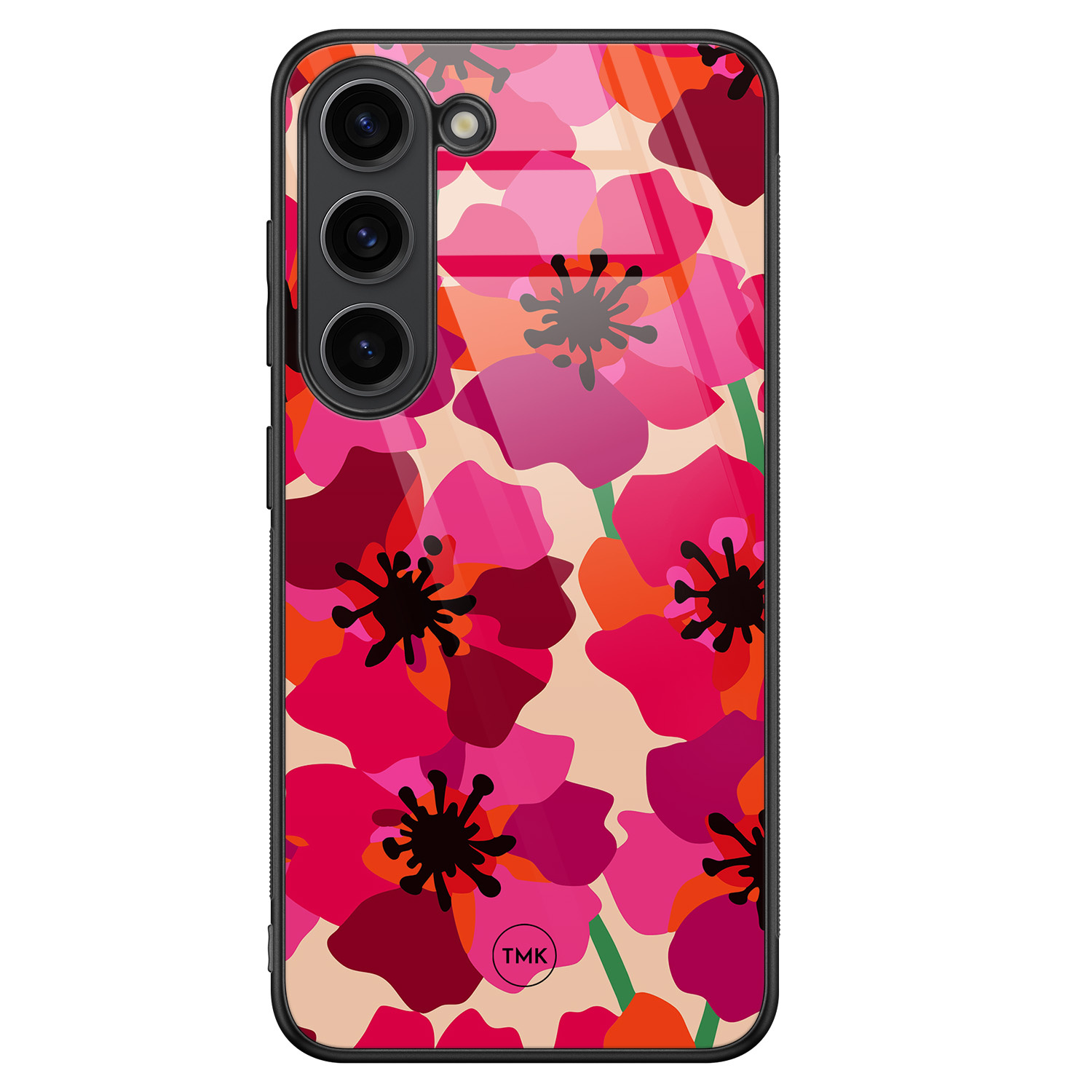 TMK Samsung Galaxy S23 glazen hardcase - Pink floral bliss