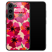 TMK Samsung Galaxy S23 glazen hardcase - Pink floral bliss