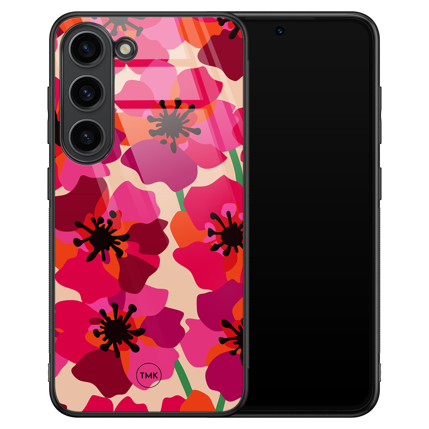 TMK Samsung Galaxy S23 glazen hardcase - Pink floral bliss