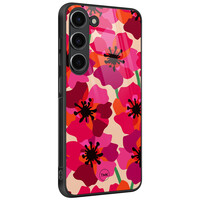 TMK Samsung Galaxy S23 glazen hardcase - Pink floral bliss