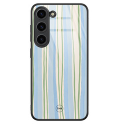 TMK Samsung Galaxy S23 glazen hardcase - Pastelblauwe strepen