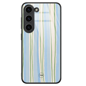 Casevibes Samsung Galaxy S23 glazen hardcase - Pastelblauwe strepen