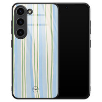TMK Samsung Galaxy S23 glazen hardcase - Pastelblauwe strepen