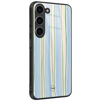 TMK Samsung Galaxy S23 glazen hardcase - Pastelblauwe strepen