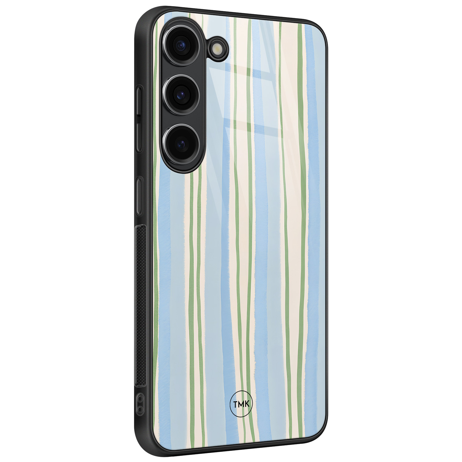 TMK Samsung Galaxy S23 glazen hardcase - Pastelblauwe strepen