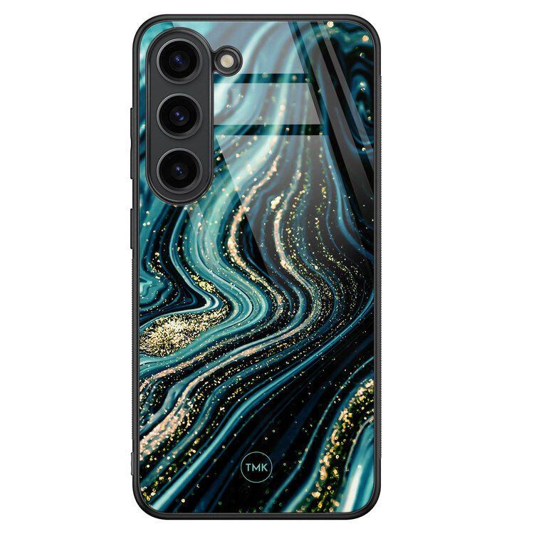 TMK Samsung Galaxy S23 glazen hardcase - Blue marble waves