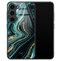 TMK Samsung Galaxy S23 glazen hardcase - Blue marble waves