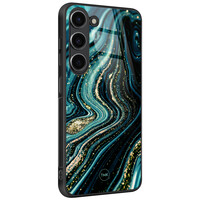 TMK Samsung Galaxy S23 glazen hardcase - Blue marble waves