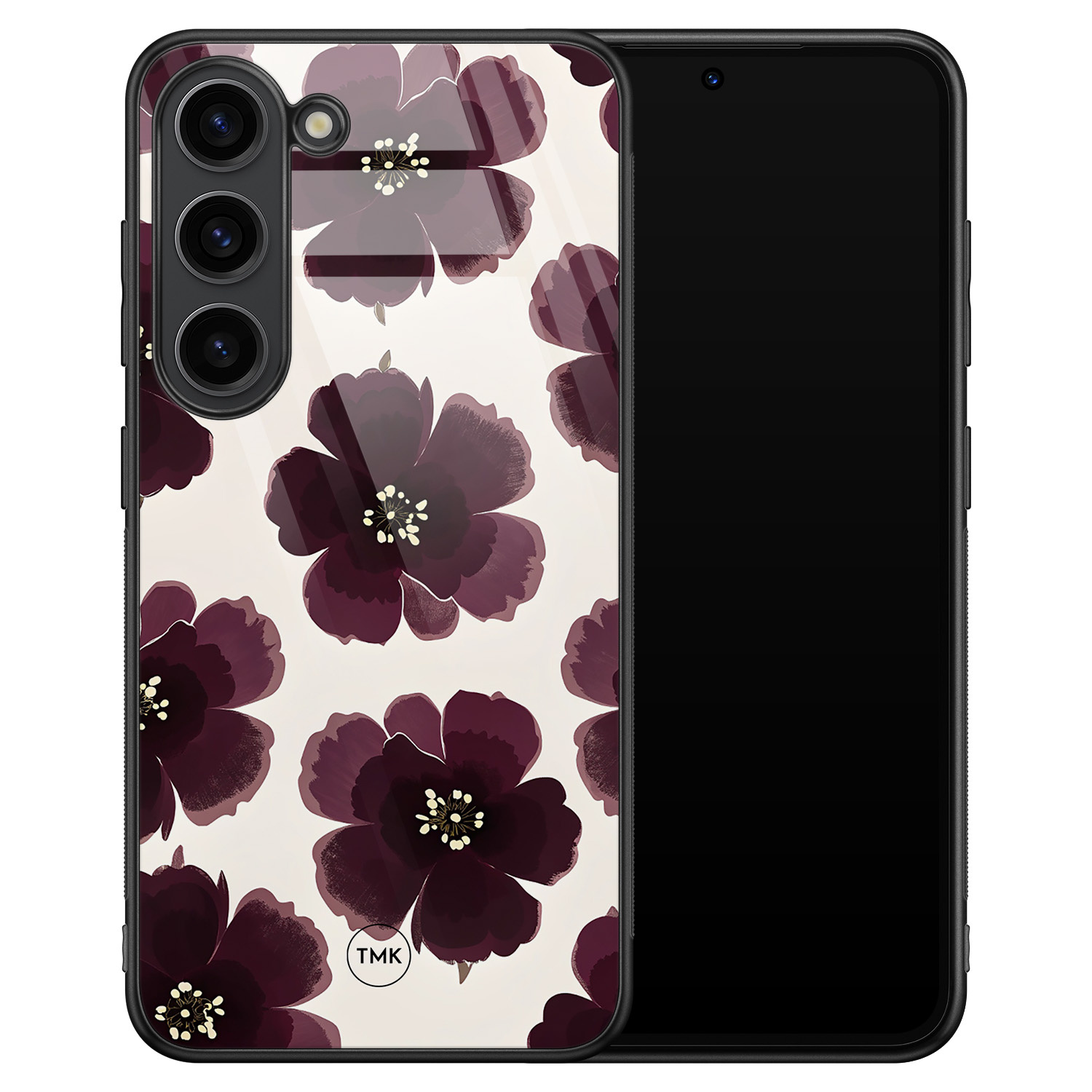 TMK Samsung Galaxy S23 glazen hardcase - Burgundy flowers