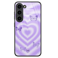 TMK Samsung Galaxy S23 glazen hardcase - Vlinders retro paars