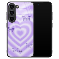 TMK Samsung Galaxy S23 glazen hardcase - Vlinders retro paars