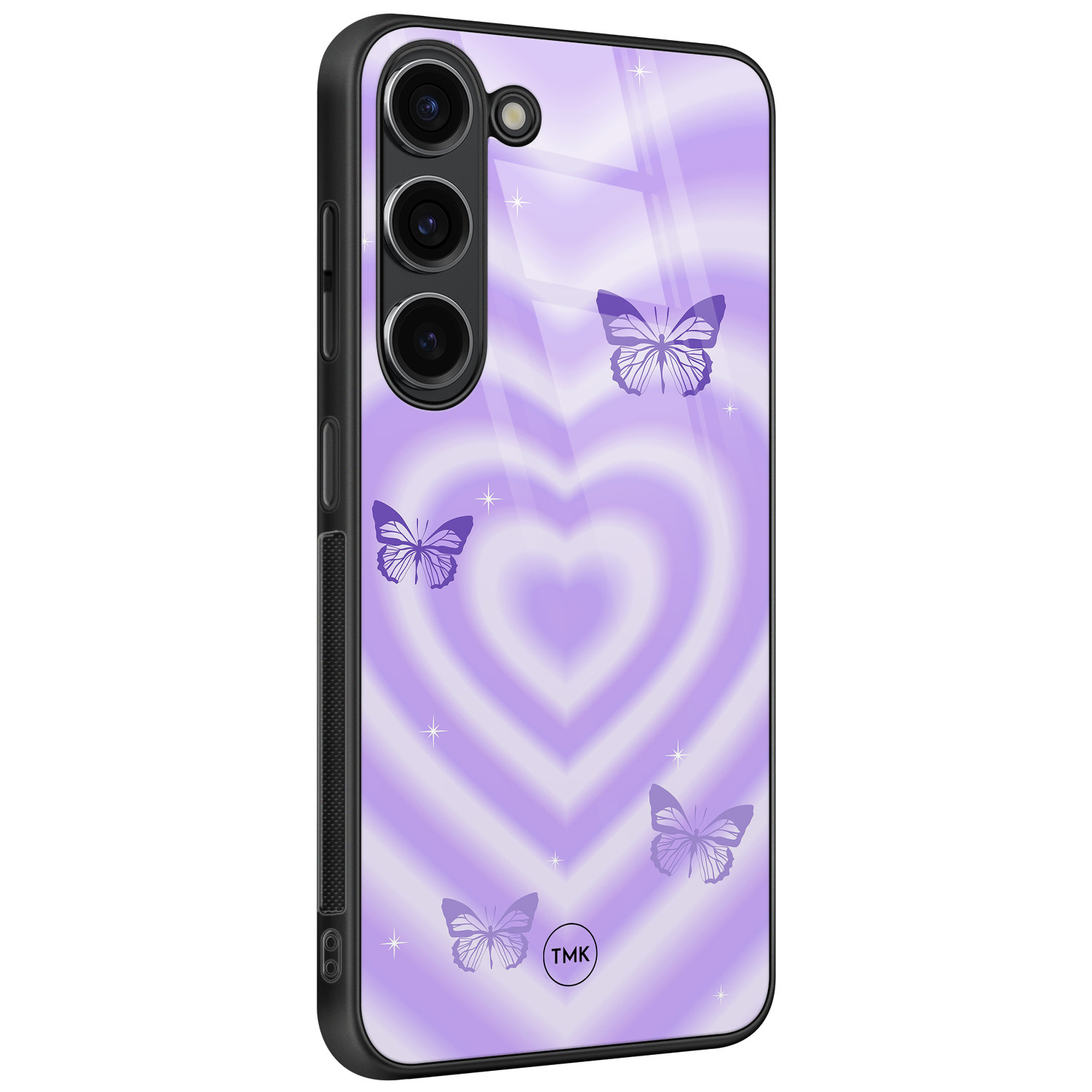 TMK Samsung Galaxy S23 glazen hardcase - Vlinders retro paars
