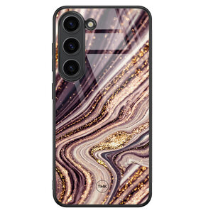 Casevibes Samsung Galaxy S23 glazen hardcase - Golden pink marble