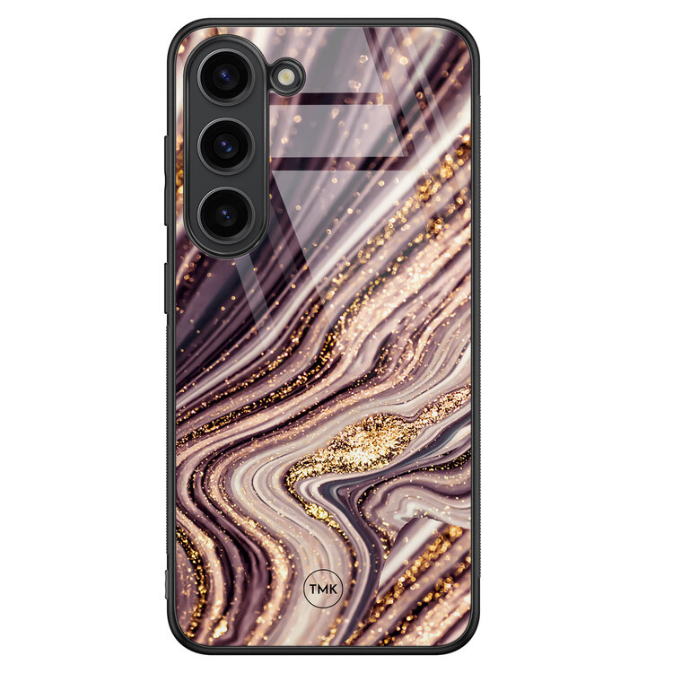 Casevibes Samsung Galaxy S23 glazen hardcase - Golden pink marble