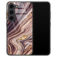 TMK Samsung Galaxy S23 glazen hardcase - Golden pink marble