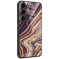 TMK Samsung Galaxy S23 glazen hardcase - Golden pink marble