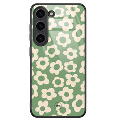 TMK Samsung Galaxy S23 glazen hardcase - Retro cute flowers