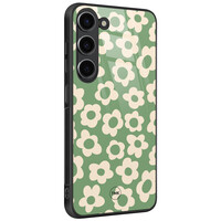 TMK Samsung Galaxy S23 glazen hardcase - Retro cute flowers