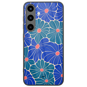 Casevibes Samsung Galaxy S25 glazen hardcase - Indigo bloemen