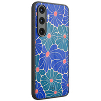 TMK Samsung Galaxy S25 glazen hardcase - Indigo bloemen
