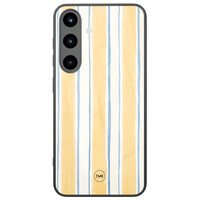TMK Samsung Galaxy S25 glazen hardcase - Gestreept geel