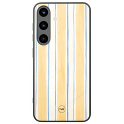 TMK Samsung Galaxy S25 glazen hardcase - Gestreept geel