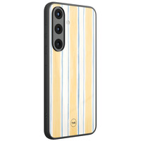 TMK Samsung Galaxy S25 glazen hardcase - Gestreept geel