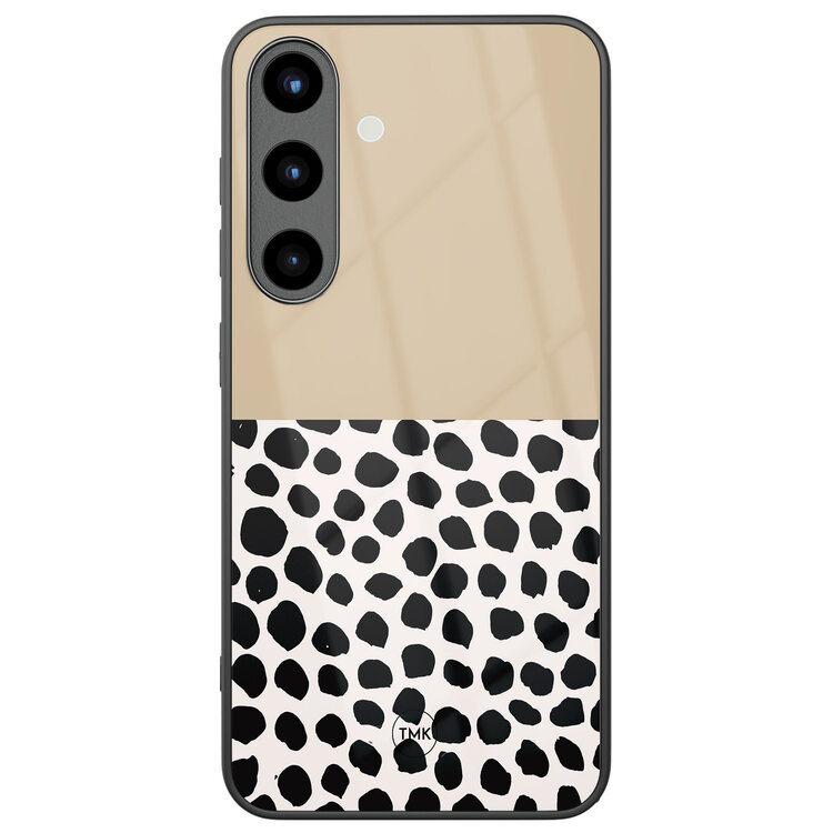 Casevibes Samsung Galaxy S25 glazen hardcase - Brown dots abstract