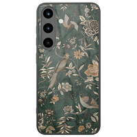 TMK Samsung Galaxy S25 glazen hardcase - Khaki golden flowers