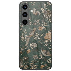 TMK Samsung Galaxy S25 glazen hardcase - Khaki golden flowers