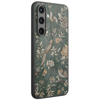 TMK Samsung Galaxy S25 glazen hardcase - Khaki golden flowers