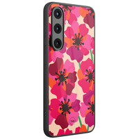 TMK Samsung Galaxy S25 glazen hardcase - Pink floral bliss