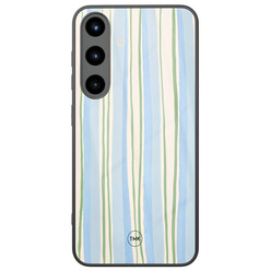 TMK Samsung Galaxy S25 glazen hardcase - Pastelblauwe strepen