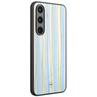 TMK Samsung Galaxy S25 glazen hardcase - Pastelblauwe strepen