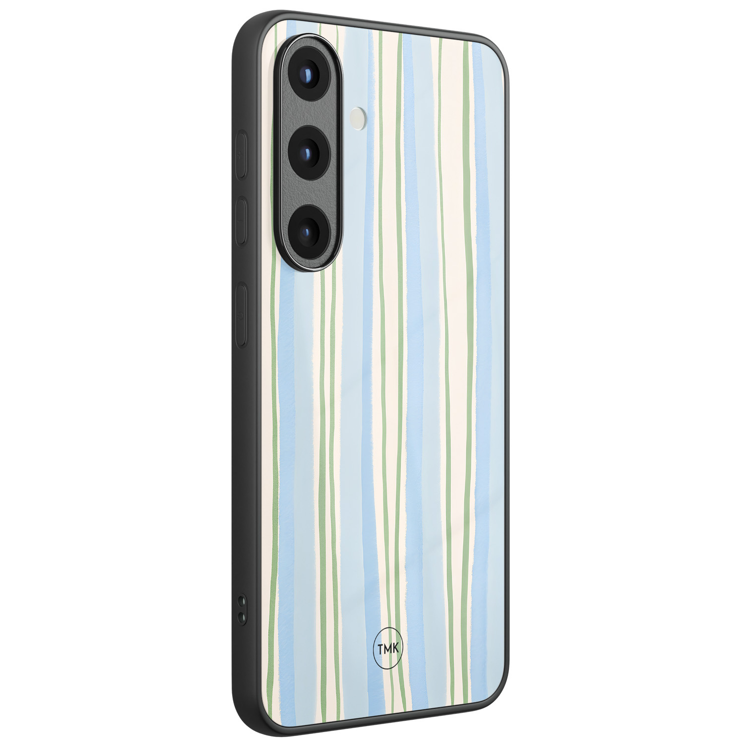 TMK Samsung Galaxy S25 glazen hardcase - Pastelblauwe strepen