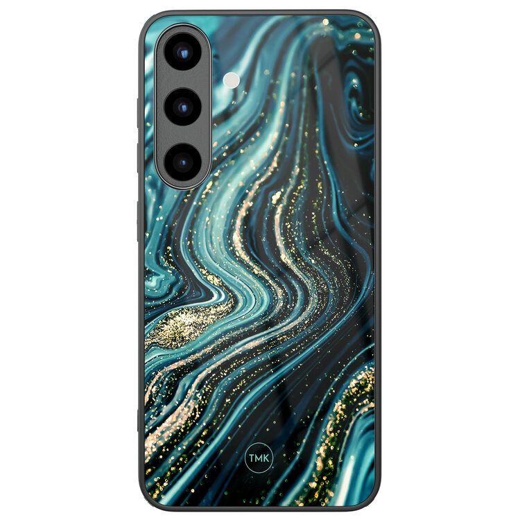 Casevibes Samsung Galaxy S25 glazen hardcase - Blue marble waves