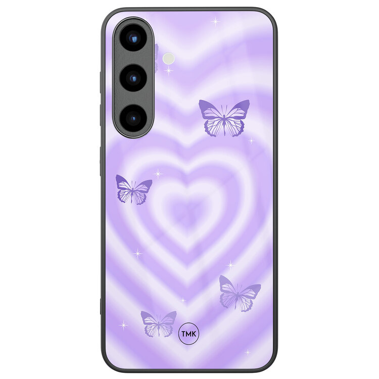 Casevibes Samsung Galaxy S25 glazen hardcase - Vlinders retro paars