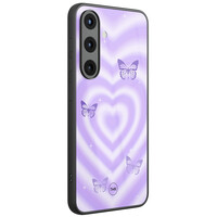 TMK Samsung Galaxy S25 glazen hardcase - Vlinders retro paars