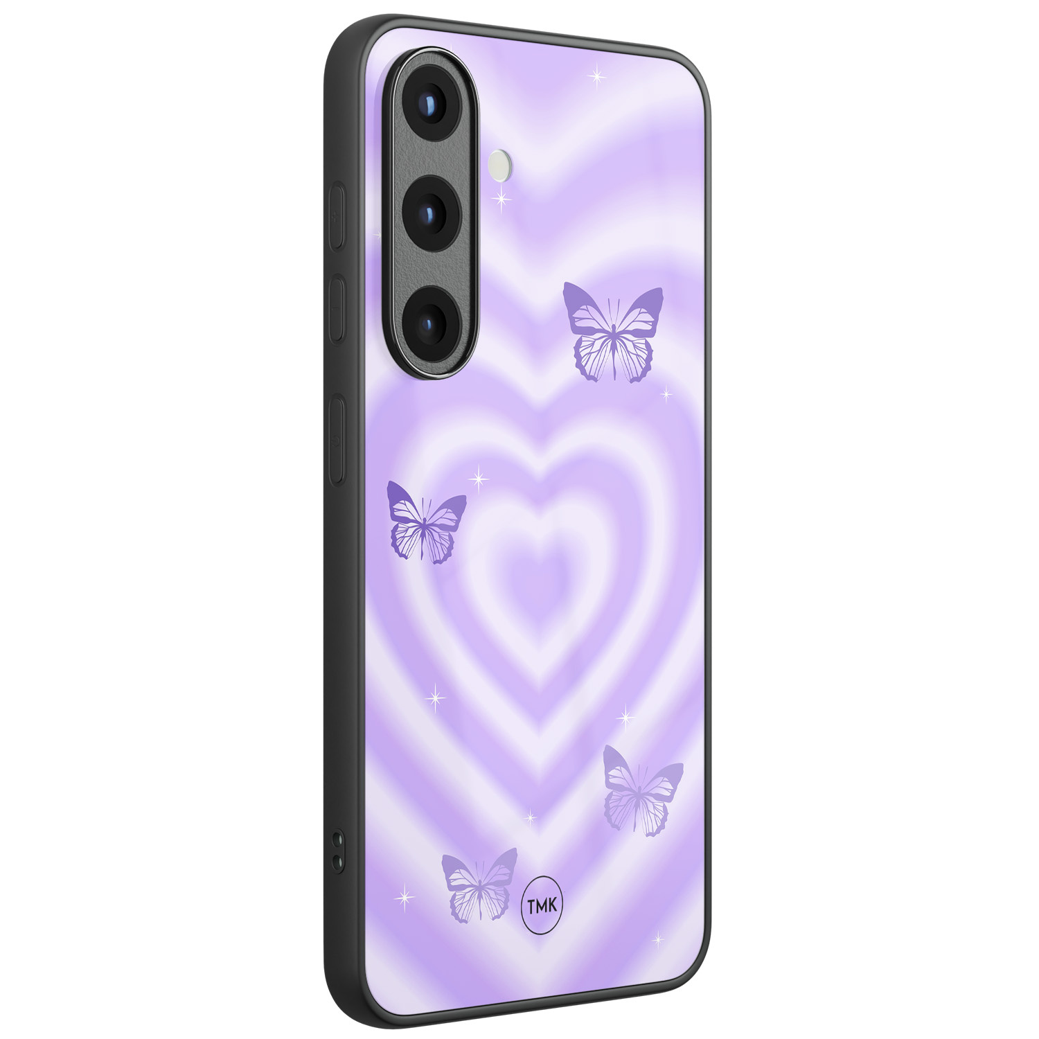 TMK Samsung Galaxy S25 glazen hardcase - Vlinders retro paars