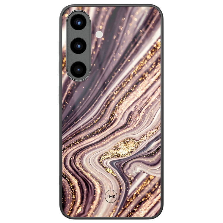 Casevibes Samsung Galaxy S25 glazen hardcase - Golden pink marble