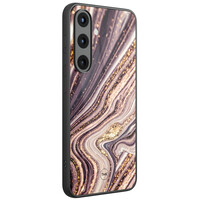 TMK Samsung Galaxy S25 glazen hardcase - Golden pink marble