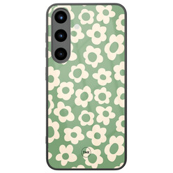 TMK Samsung Galaxy S25 glazen hardcase - Retro cute flowers