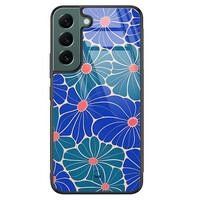 TMK Samsung Galaxy S22 glazen hardcase - Indigo bloemen